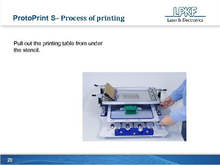 Proto. Print S– Process of printing Pull out the printing table from under the