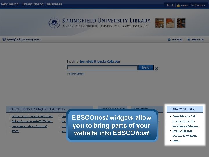 EBSCOhost widgets allow you to bring parts of your website into EBSCOhost 