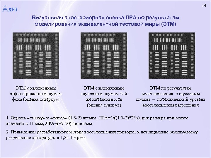 14 Визуальная апостериорная оценка ЛРА по результатам моделирования эквивалентной тестовой миры (ЭТМ) ЭТМ с