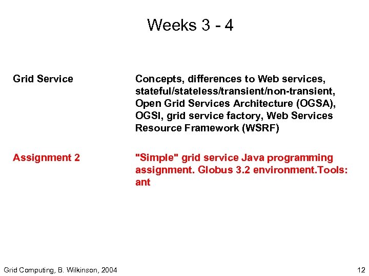 Weeks 3 - 4 Grid Service Assignment 2 Concepts, differences to Web services, stateful/stateless/transient/non-transient,