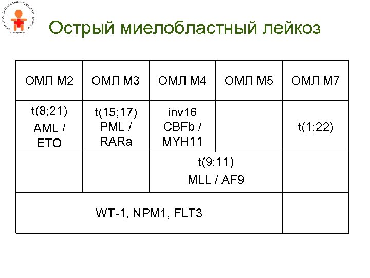 Острый миелобластный лейкоз ОМЛ М 2 ОМЛ M 3 ОМЛ М 4 t(8; 21)