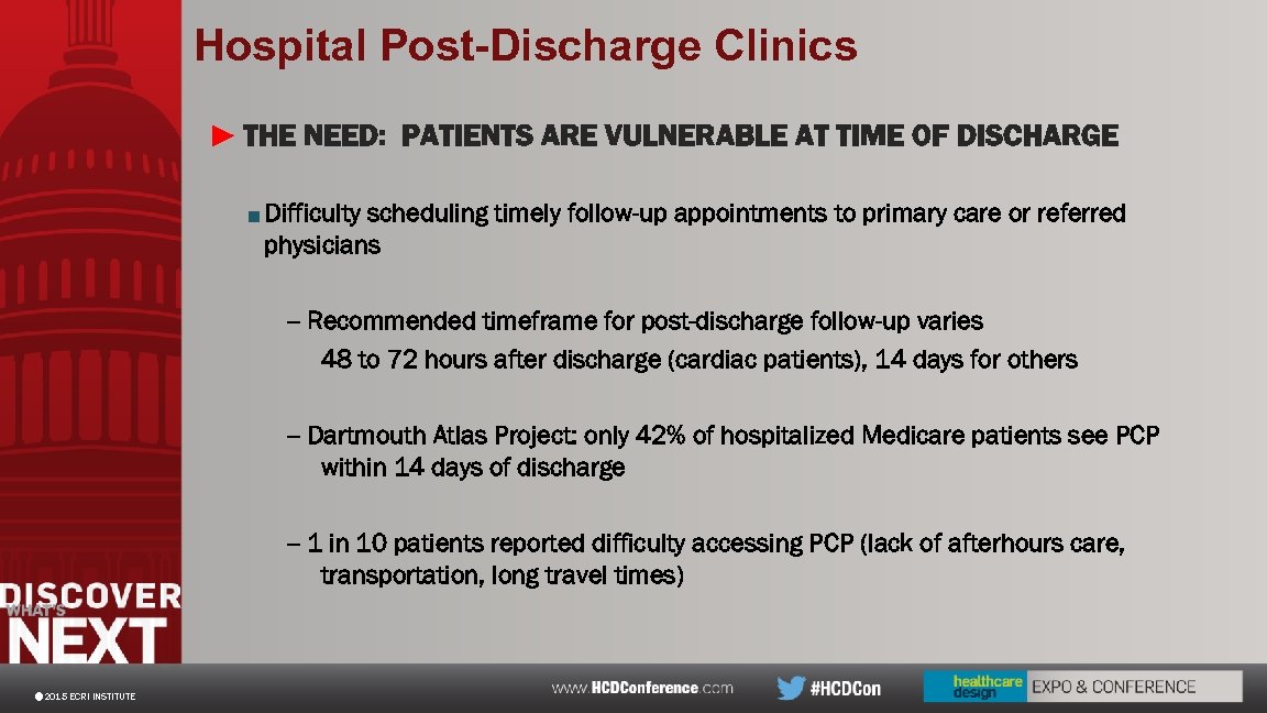 Hospital Post-Discharge Clinics ► THE NEED: PATIENTS ARE VULNERABLE AT TIME OF DISCHARGE ■