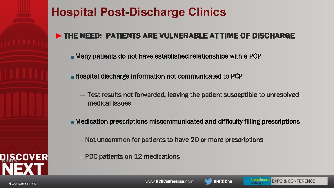 Hospital Post-Discharge Clinics ► THE NEED: PATIENTS ARE VULNERABLE AT TIME OF DISCHARGE ■