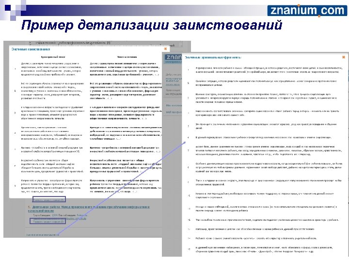 Пример детализации заимствований 