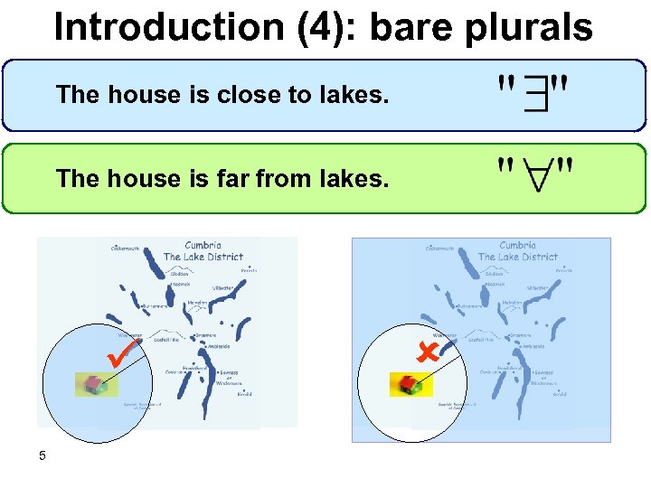 Introduction (4): bare plurals The house is close to lakes. The house is far