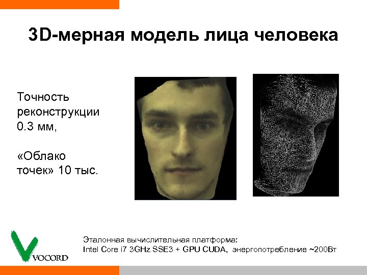 3 D-мерная модель лица человека Точность реконструкции 0. 3 мм, «Облако точек» 10 тыс.