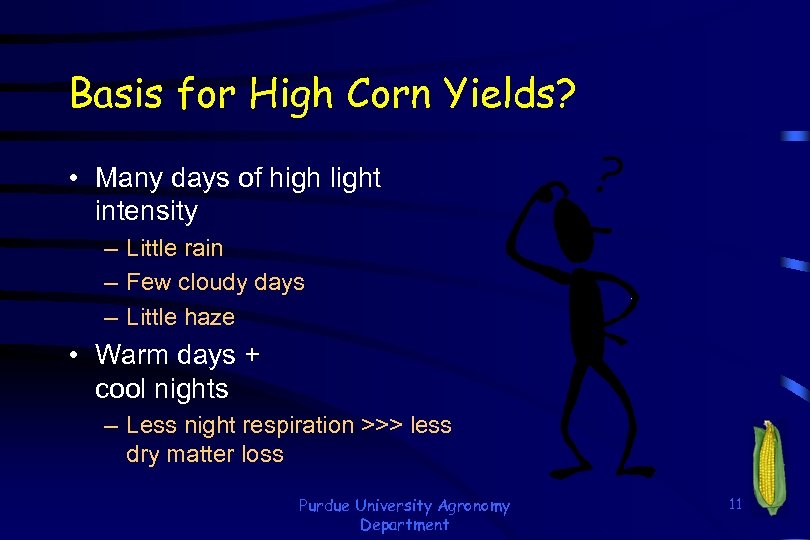 Basis for High Corn Yields? • Many days of high light intensity – Little