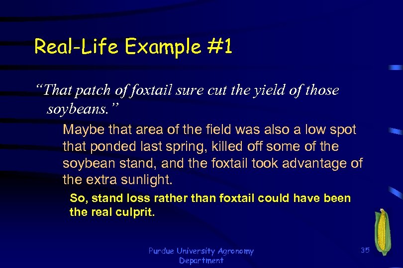 Real-Life Example #1 “That patch of foxtail sure cut the yield of those soybeans.