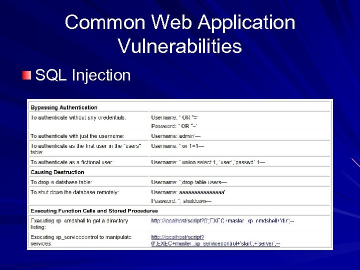 Common Web Application Vulnerabilities SQL Injection 