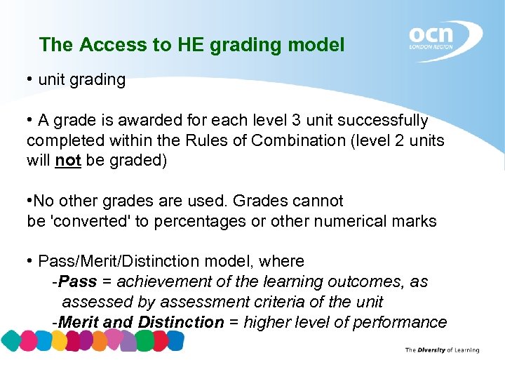 The Access to HE grading model • unit grading • A grade is awarded