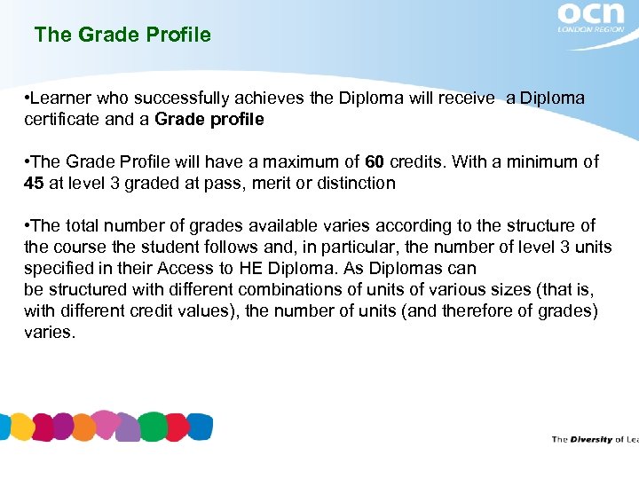 The Grade Profile • Learner who successfully achieves the Diploma will receive a Diploma