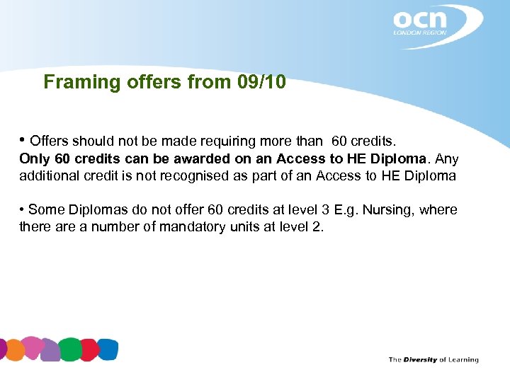 Framing offers from 09/10 • Offers should not be made requiring more than 60