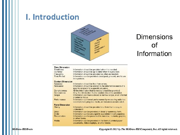 I. Introduction Dimensions of Information Mc. Graw-Hill/Irwin Copyright © 2013 by The Mc. Graw-Hill
