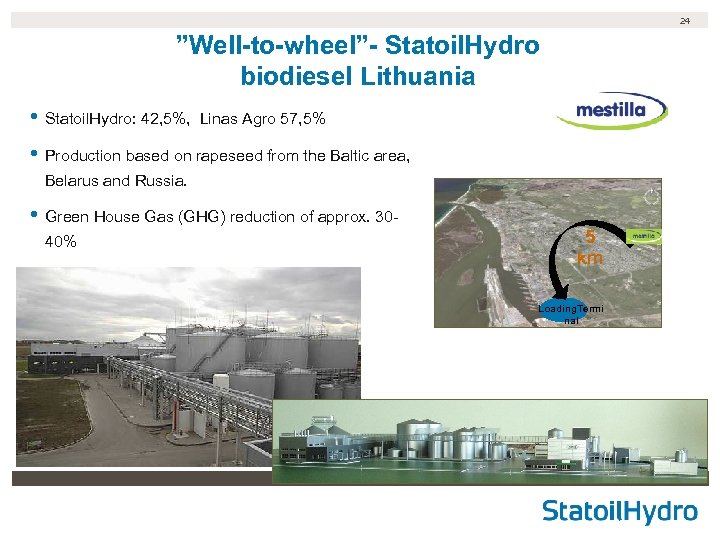 24 ”Well-to-wheel”- Statoil. Hydro biodiesel Lithuania • Statoil. Hydro: 42, 5%, Linas Agro 57,