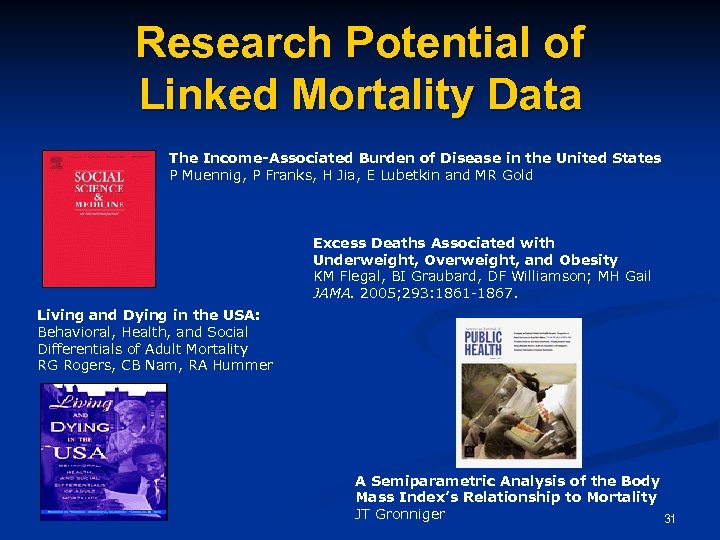 Research Potential of Linked Mortality Data The Income-Associated Burden of Disease in the United