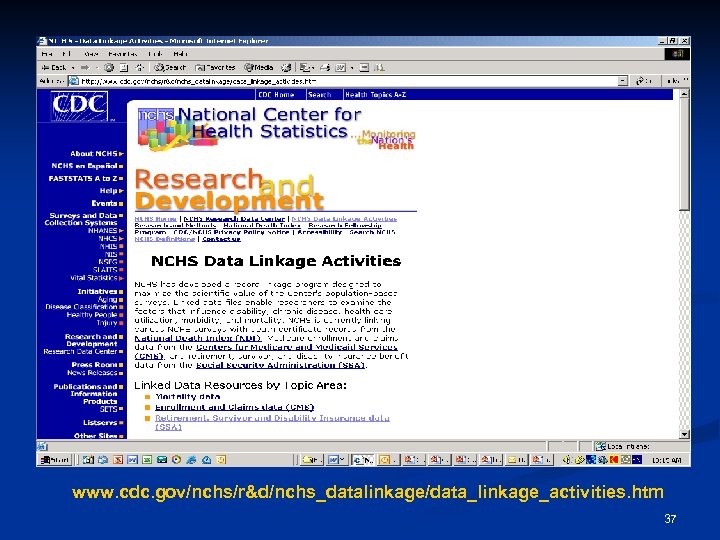 www. cdc. gov/nchs/r&d/nchs_datalinkage/data_linkage_activities. htm 37 
