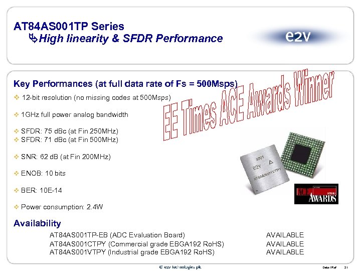 AT 84 AS 001 TP Series High linearity & SFDR Performance Key Performances (at