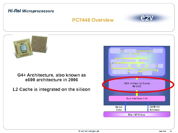 Hi-Rel Microprocessors PC 7448 Overview G 4+ Architecture, also known as e 600 architecture