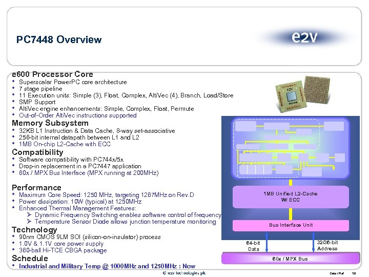 PC 7448 Overview e 600 Processor Core • Superscalar Power. PC core architecture •