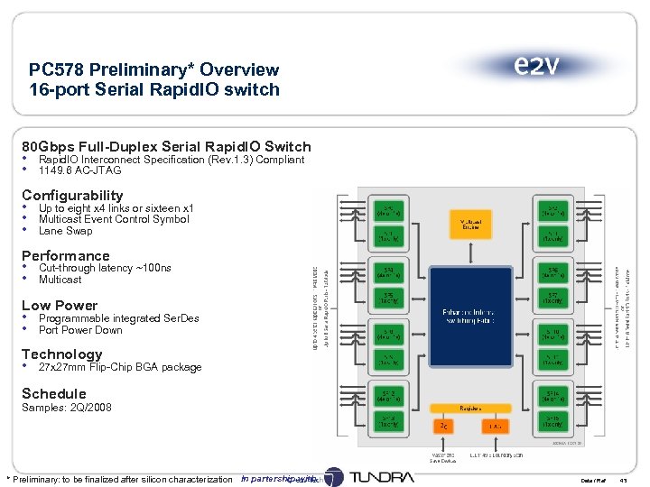 PC 578 Preliminary* Overview 16 -port Serial Rapid. IO switch 80 Gbps Full-Duplex Serial