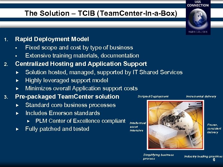 The Solution – TCIB (Team. Center-In-a-Box) 1. Rapid Deployment Model 2. Centralized Hosting and