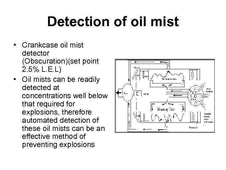 Detection of oil mist • Crankcase oil mist detector (Obscuration)(set point 2. 5% L.