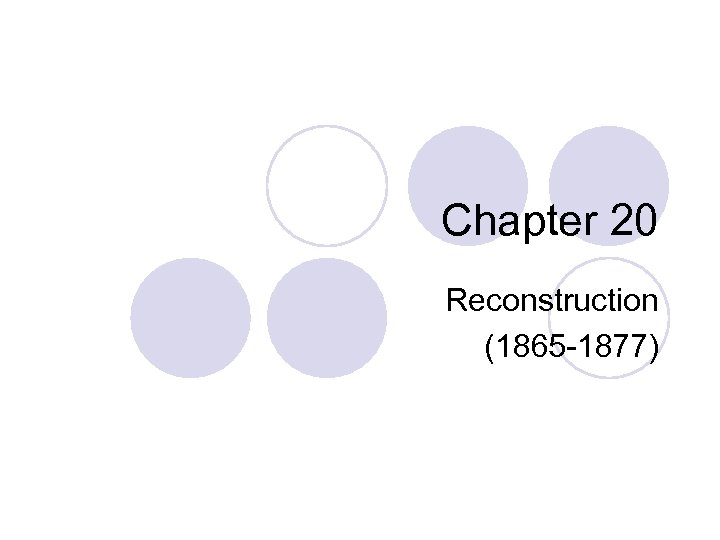 Chapter 20 Reconstruction (1865 -1877) 