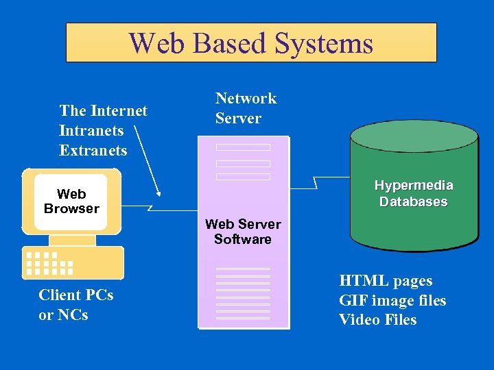 Web Based Systems The Internet Intranets Extranets Network Server Hypermedia Databases Web Browser Web