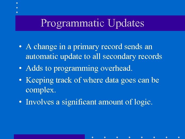 Programmatic Updates • A change in a primary record sends an automatic update to