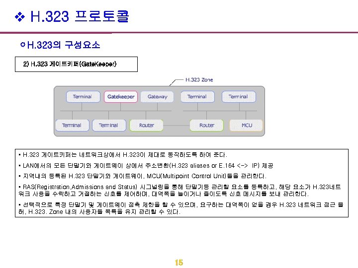 v H. 323 프로토콜 H. 323의 구성요소 2) H. 323 게이트키퍼(Gate. Keeper) • H.