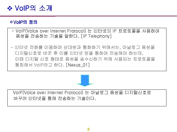 v Vo. IP의 소개 Vo. IP의 정의 - Vo. IP(Voice over Internet Protocol) 는