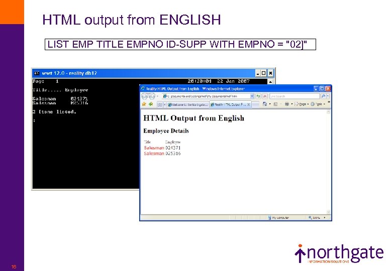 HTML output from ENGLISH LIST EMP TITLE EMPNO ID-SUPP WITH EMPNO = 