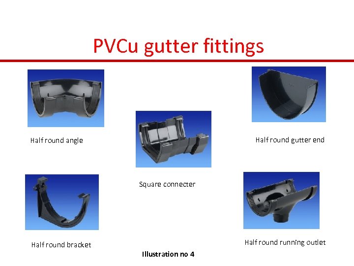 PVCu gutter fittings Half round gutter end Half round angle Square connecter Half round