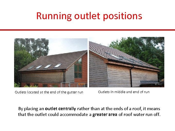 Running outlet positions © HOT Outlets located at the end of the gutter run