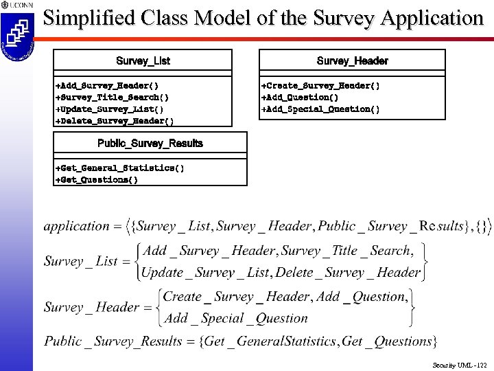 Simplified Class Model of the Survey Application Security UML -122 