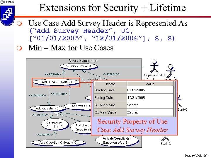 Extensions for Security + Lifetime m Use Case Add Survey Header is Represented As