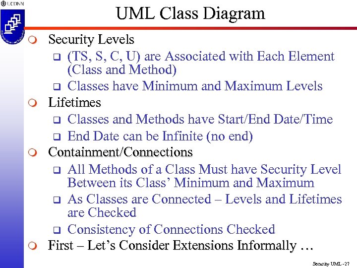 UML Class Diagram m m Security Levels q (TS, S, C, U) are Associated