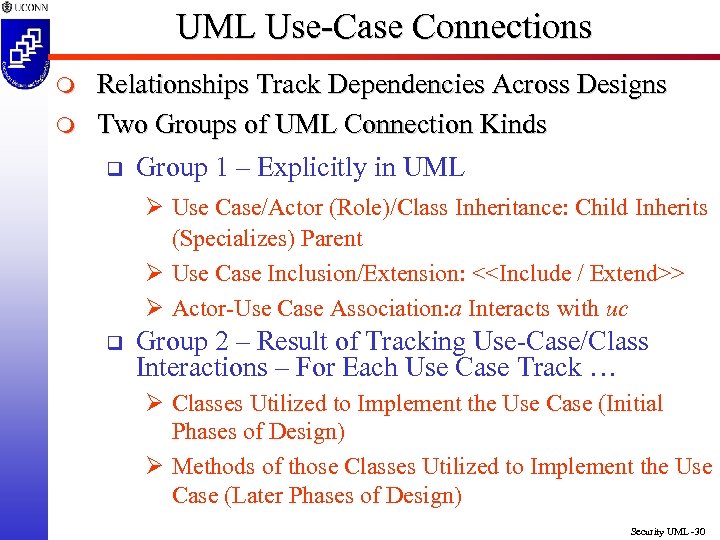 UML Use-Case Connections m m Relationships Track Dependencies Across Designs Two Groups of UML