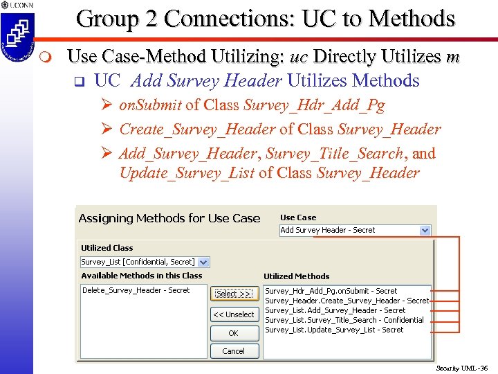 Group 2 Connections: UC to Methods m Use Case-Method Utilizing: uc Directly Utilizes m