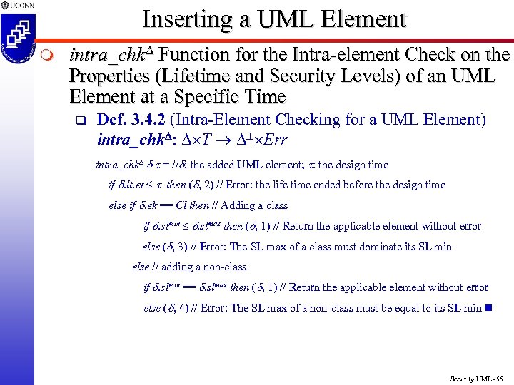 Inserting a UML Element m intra_chk Function for the Intra-element Check on the Properties