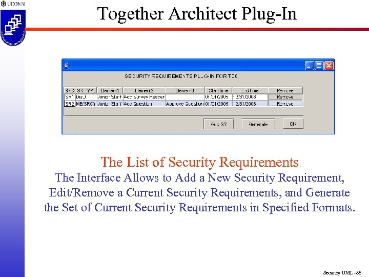 Together Architect Plug-In The List of Security Requirements The Interface Allows to Add a