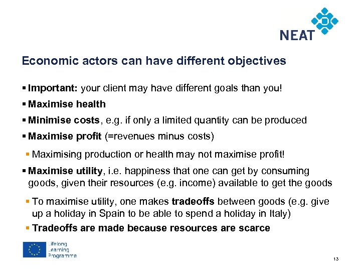 Chapter 4 Economic actors can have different objectives § Important: your client may have