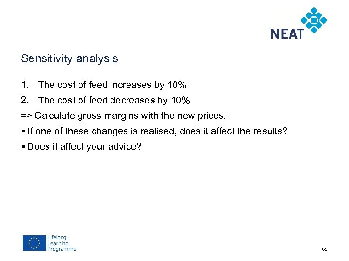 Sensitivity analysis 1. The cost of feed increases by 10% 2. The cost of