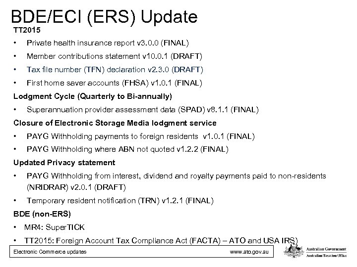 BDE/ECI (ERS) Update TT 2015 • Private health insurance report v 3. 0. 0