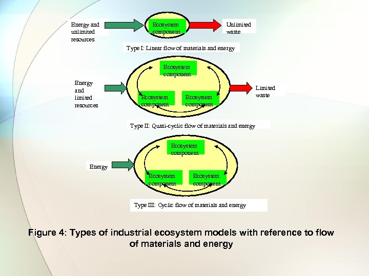 Energy and unlimited resources Ecosystem component Unlimited waste Type I: Linear flow of materials
