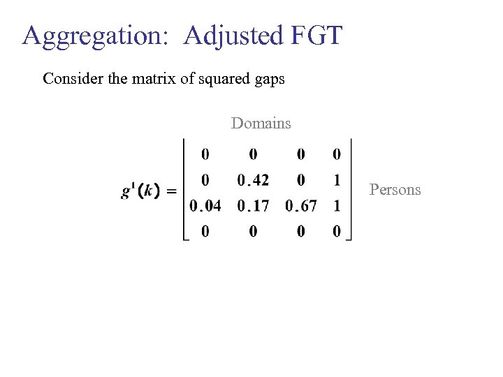 Aggregation: Adjusted FGT Consider the matrix of squared gaps Domains Persons 
