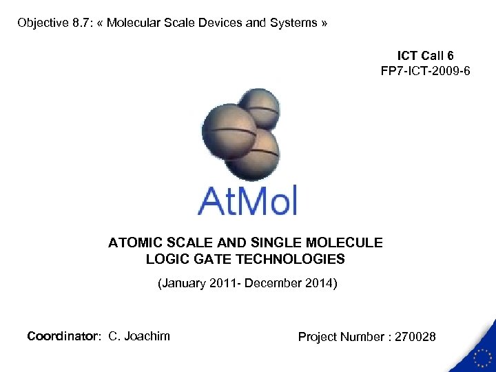 Objective 8. 7: « Molecular Scale Devices and Systems » ICT Call 6 FP