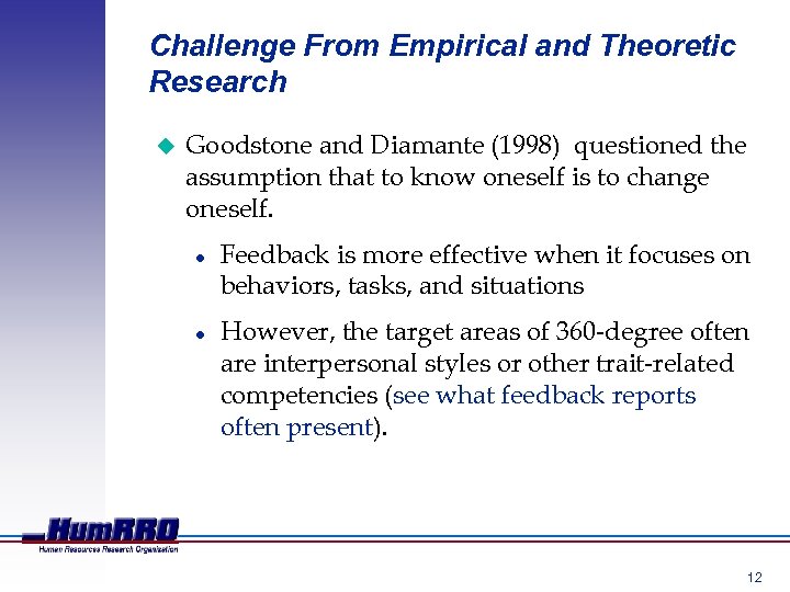 Challenge From Empirical and Theoretic Research u Goodstone and Diamante (1998) questioned the assumption