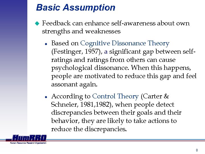 Basic Assumption u Feedback can enhance self-awareness about own strengths and weaknesses l l