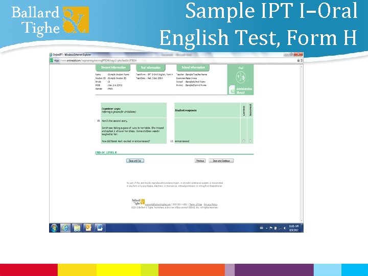 Sample IPT I–Oral English Test, Form H 